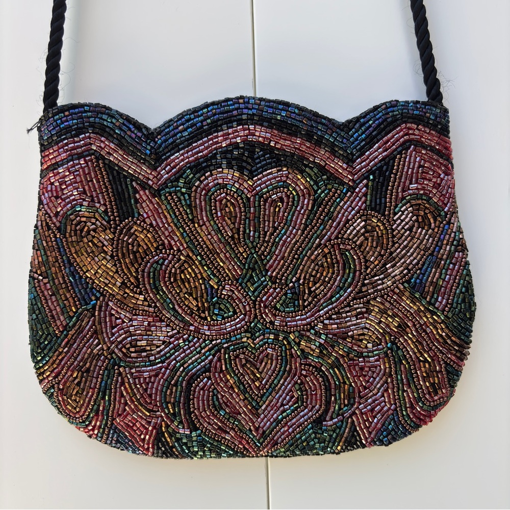 VTG ADG Fashion Imports Fully Beaded Formal Purse Clutch Twisted Rope Strap